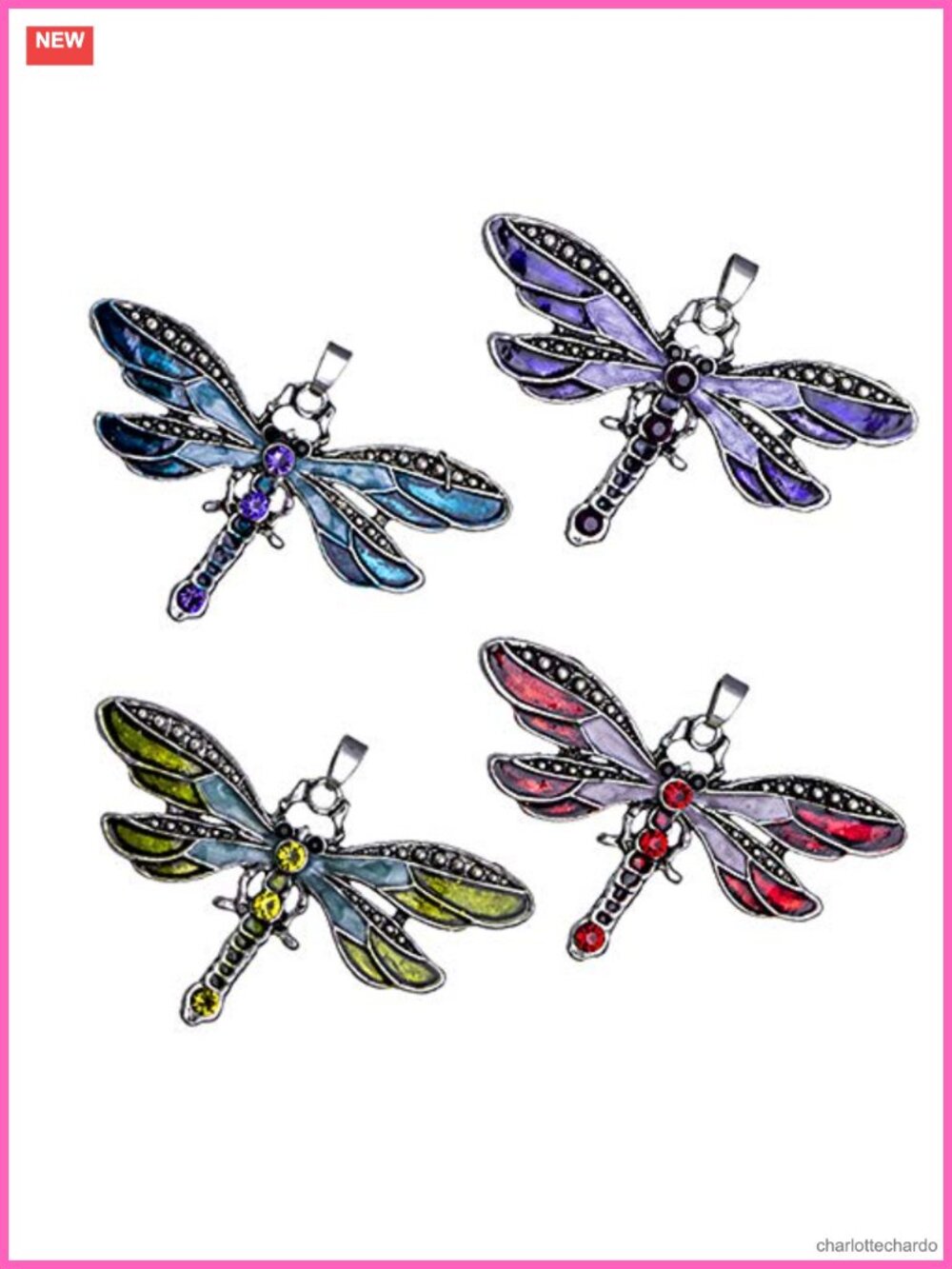 Wixine Retro Dragonfly Crystal Pendant Necklace Chain Women Fashion Jewelry
